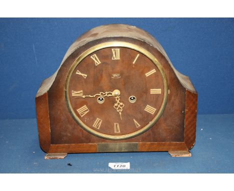 A Smiths Enfield mantle clock, glass to face missing, no key, 11" wide x 9" high.