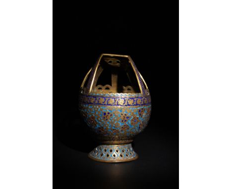 **NO RESERVE**An Indian Kashmiri Mughal Gilt and Enamel Kangri, 19th Century.A Kashmiri Mughal gilt and enamel kangri featuri