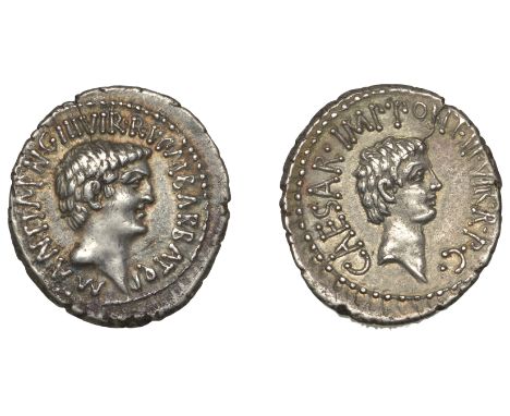The Second Triumvirate, Mark Antony with Octavian, Denarius, mint moving with Antony, spring - early summer 41, moneyer Marcu