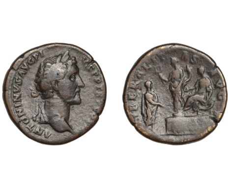 Antoninus Pius (138-161), Sestertius, 145-61, laureate head right, rev. emperor seated left on curule chair on raised platfor