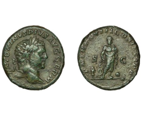 Caracalla (198-217), Caracalla (198-217), As, 215, laureate head right, antoninvs pivs avg germ around, rev. Ascelpius standi