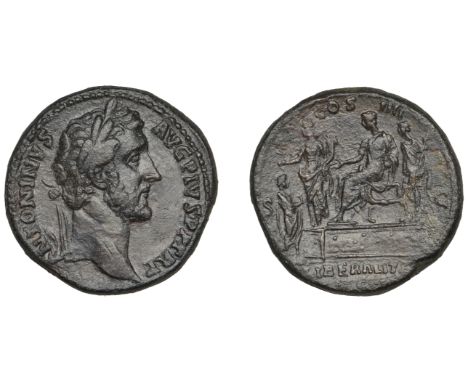 Antoninus Pius (138-161), Sestertius, Rome, after 145, laureate head right, rev. emperor seated on raised platform, officer b