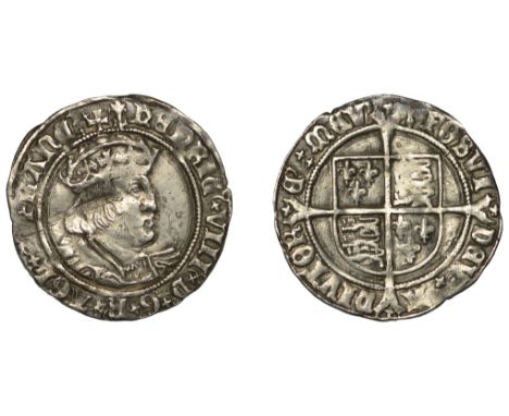 Henry VIII (1509-1547), Second coinage, Groat, Tower, mm. arrow (over lis on obv.), bust D, reads agl z franc, saltires in fo