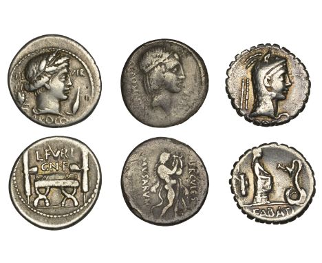 Q. Pomponius Musa, Denarius, c. 66, head of Apollo right, q pomp[oni] behind, mvsa before, rev. Hercules right, wearing lion-