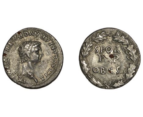 Claudius (41-54), fourrée Denarius, laureate head right, ti clavd caesar avg p m tr p vi imp xi around, rev. s p q r pp ob cs