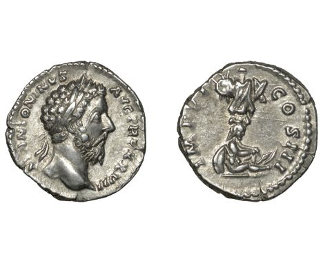 Marcus Aurelius (161-180), Denarius, 172-3, laureate head right, m antoninvs avg tr p xxvii around, rev. German captive, boun
