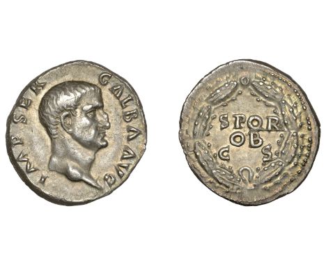 Galba (68-69), Denarius, April 68-January 69, bare head right, imp ser galba avg around, rev. s p q r ob c s in three lines w