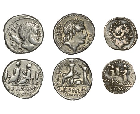 L. Calpurnius Piso Caesoninus and Q. Servilius Caepio, Denarius, c. 100, laureate head of Saturn right, harpa behind, piso ca