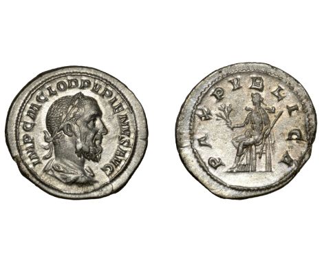 Pupienus (238), Denarius, 238, laureate, draped and cuirassed bust right, imp c m clod pvpienvs avg around, rev. Pax, draped,