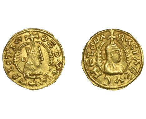 Axumite Coinage, Nezool (Late 5th Century), gold unit, θεοvε vχλριcτια, draped bust right wearing tall crown, holding whip, c