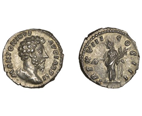 Marcus Aurelius (161-180), Denarius, 163-4, bare-headed and cuirassed bust right, m antoninvs avg imp ii around, rev. Concord