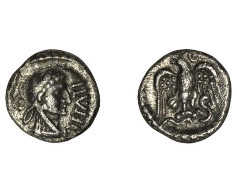 British Iron Age, ATREBATES and REGNI, Epaticcus (AD 20 - 40), silver Unit, head of Hercules right wearing lion-skin, epati b