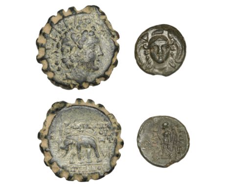 SELEUKID KINGS OF SYRIA, Antiochos I, Æ half unit, Smyrna or Sardes, helmeted head of Athena facing, rev. Nike standing left,