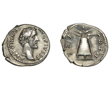 Antoninus Pius (138-161), Denarius, 139, bare head right, antoninvs avg pivs p p around, rev. modius with two corn-ears and a