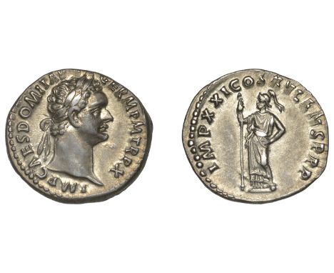 Domitian (81-96), Denarius, 90-1, laureate head right, imp caes domit avg germ p m tr p x around, rev. Minerva standing left,