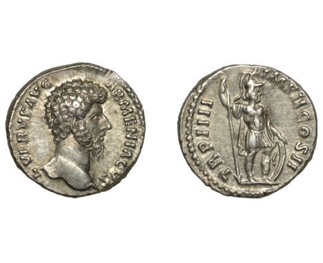 Lucius Verus (161-169), Denarius, 163-4, bare head right, l vervs avg armeniacvs around, rev. Mars standing right, holding sp