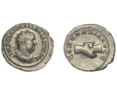 Balbinus (238), Antoninianus, Rome, radiate, draped and cuirassed bust right, imp caes d cael balbinvs avg around rev. claspe