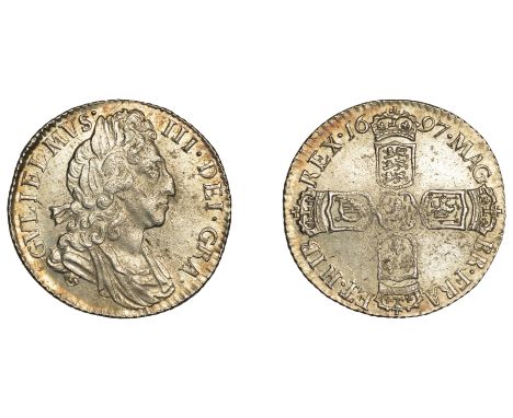 William III (1694-1702), Sixpence, 1697, third bust, large crowns, later harp (ESC 1566; S 3538). Some flecking, otherwise be