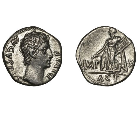 Augustus (27 BC-AD 14), Denarius, Lugdunum, 15-13, bare head right, avgvstvs divi f around, rev. Actian Apollo standing left,