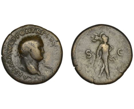 Titus (79-81), As Caesar, Sestertius, Lugdunum, 77-8, laureate head right, rev. Mars advancing right, holding trophy and spea