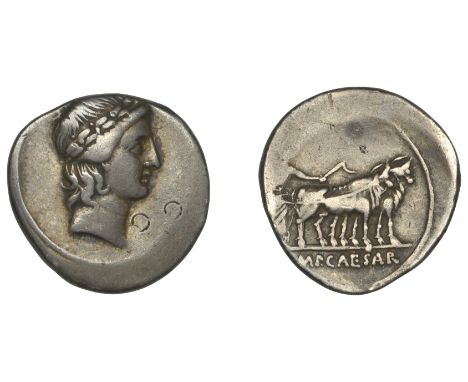Octavian (31-27 BC), Denarius, Uncertain mint, possibly Brundisium or Rome, 29-7, laureate head of Apollo right, rev. Octavia