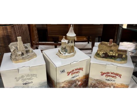 3 boxed David Winter&nbsp;cottages, model no D 1096 (paint your own) signed, D1142 signed and D1208 signed