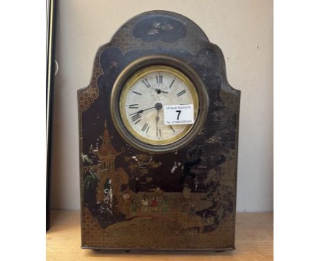 An oriental lacquered mantle clock height 31cm