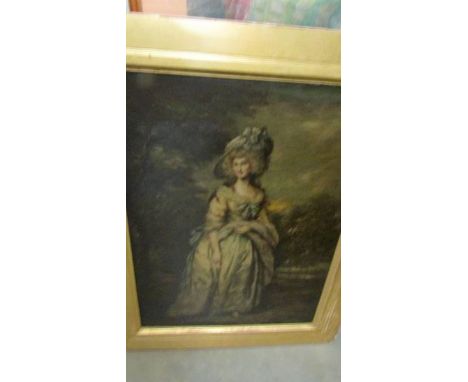 A framed and glazed full portrait of a lady on canvas. COLLECT ONLY.Frame 60 x 75cm, Image 44.5 x 59.5cm