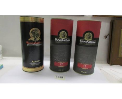 Three Bunnahabhain 12 year Islay single malt Scotch whisky.