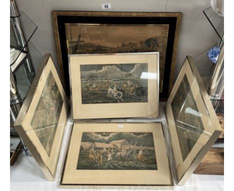 A set of 4 coloured engravings &amp; 1 other. Horse racing scenes