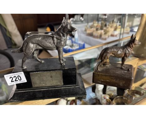 An AEL Lejeune guide dog on plinth &amp; 1930s Spelter Alsatian night light