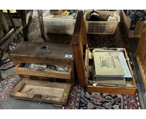 A vintage tool/craft box with 3 drawers and another box with contents