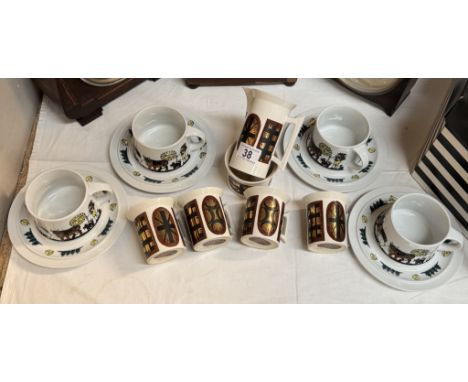 A set of 4 Swans, Williams Ellis, Portmeirion cups, milk jug, sugar &amp; A set of 4 Swiss cups &amp; saucers