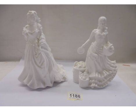 Two white glazed figurines (possibly Royal Worcester but not marked).