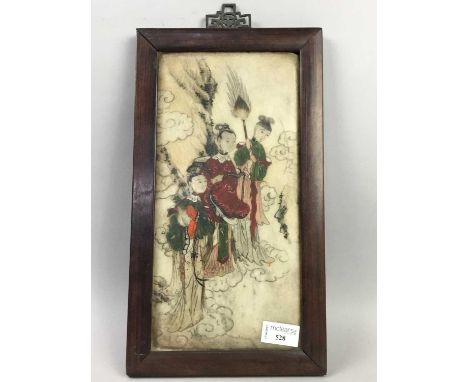 COLLECTION OF ASIAN ITEMS,including a Chinese painted hardstone panel, cigarette box, Japanese painted plaques, a Buddha figu
