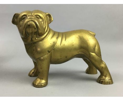 LOT OF BRASS AND COPPER WARE,including scales, model of a dog and a car badge