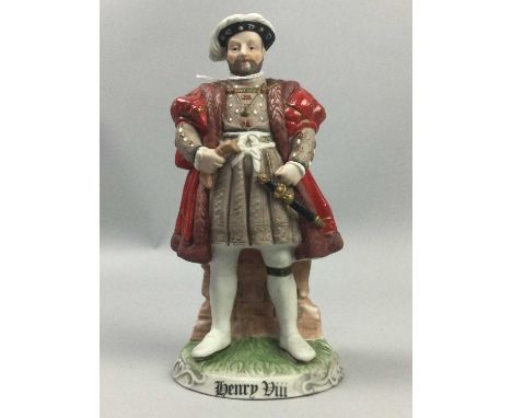 ITALIAN CERAMIC FIGURE OF KING HENRY VIII AND FOUR WIVES,along with another ceramic figure of Queen Elizabeth I (6)