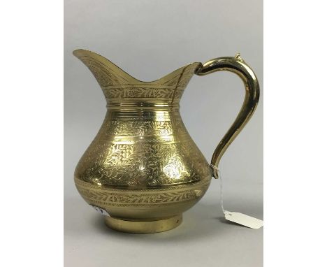BURMESE BRASS JUG,19cm high, along with a brass candlestick and Asian items including a composition figure of Guanyin and a f