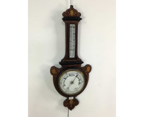 LATE VICTORIAN BAROMETER WITH THERMOMETER,contained in a rosewood inlaid case, 82cm high