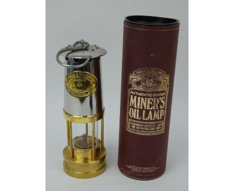 Thomas &amp; Williams brass and steel Cambrian miner's lamp, no 262542. Original tube and paperwork.