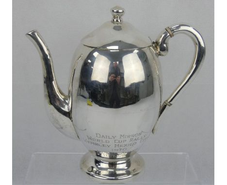 1970 Daily Mirror London - Mexico World Cup Rally Silver Trophy Coffee Pot awarded to Doug Harris, driver of car no 45, Ford 