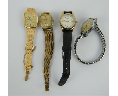 Ladies 9ct gold Eterna-matic wrist watch, gross weight 28.4 grams, and three other ladies watches including Pulsar, Rotary an
