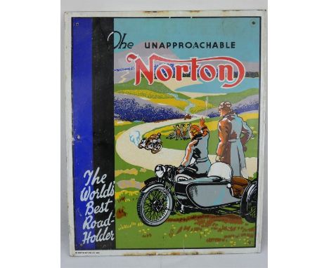 Vintage Norton Motorcycles coloured enamel advertising sign - 51cm x 41cm