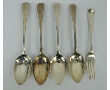 Three George III Silver Tablespoons 1802 by Peter, Ann & William Bateman,  an 1813 silver tablespoon  and  an 1876 silver tab