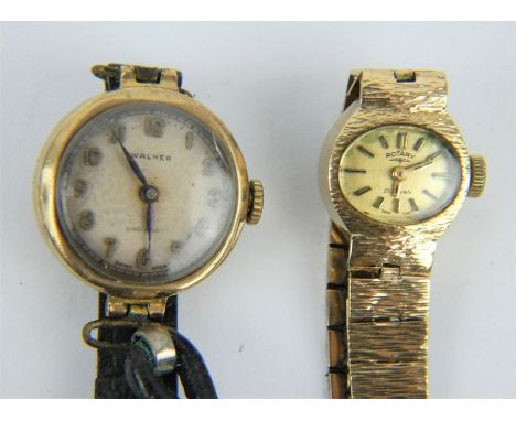 A Rotary 9ct gold ladies watch and bracelet &amp; another 9ct gold cased ladies watch. Both hallmarked. Rotary watch gross we
