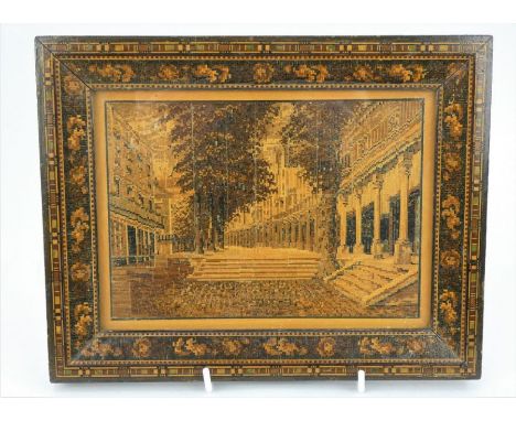 A late 19th century Tunbridge Ware panel depicting The Pantiles, possibly by makers Boyce, Brown &amp; Kemp of Camden Road. F