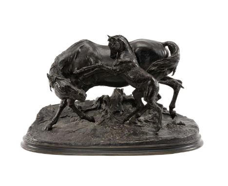 AFTER PIERRE-JULES MÊNE (French, 1810-1871), bronze - Arab Mare and Foal, signed in the base, 49.5 (w) x 24 (d) x 30.4cms (h)