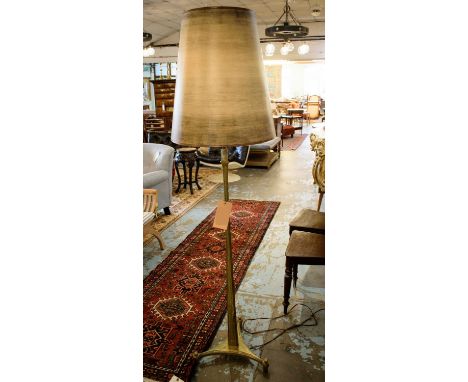 STANDARD LAMP, 170cm H, brass with a wood effect shade. 