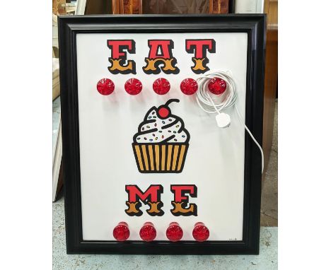 EAT ME, 95cm x 74cm, bespoke made light up wall art, by Bee Rich. 