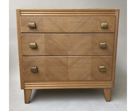 LEBUS CHEST, mid 20th century oak, with three long drawers, 76cm x 76cm x 46cm. 